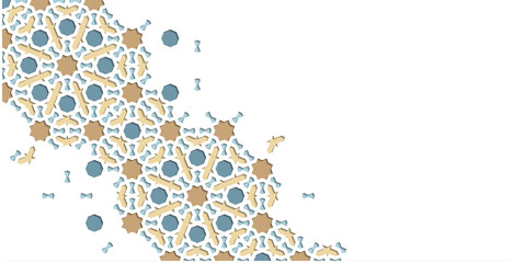 Card for invitation, celebration, save the date, wedding performed in arabic geometric tile. Cut out paper.Colofrul vector template