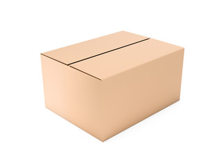 Closed brown corrugated carton box. Big shipping packaging. 3d rendering illustration isolated