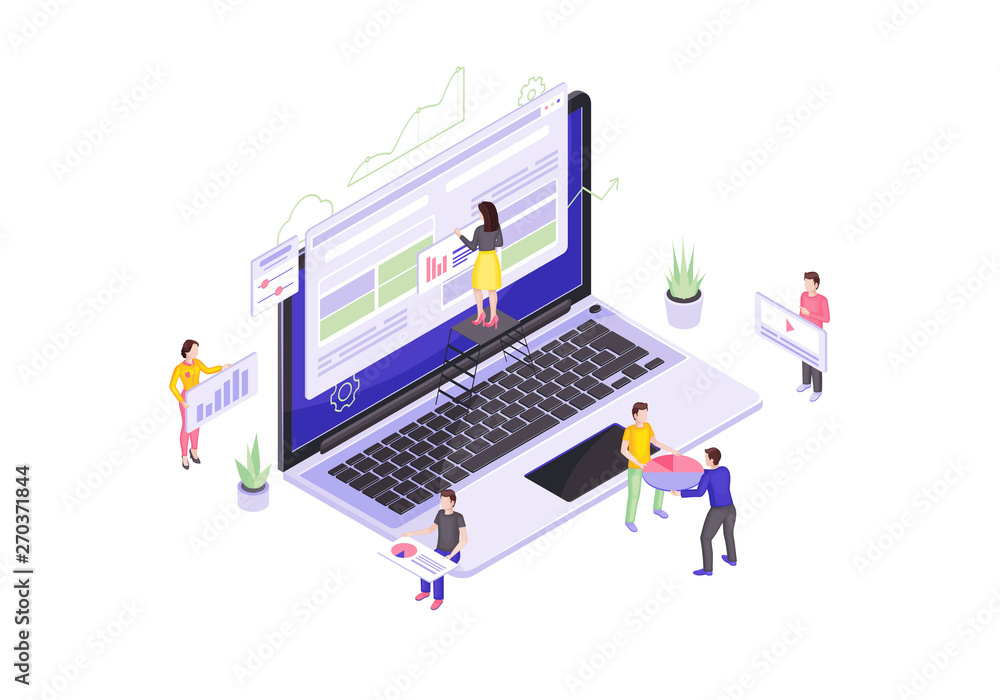 Wall mural web design and development isometric vector illustration