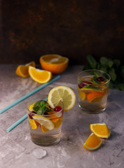 Lemonade. Summer cold drink with lemon, mint and ice