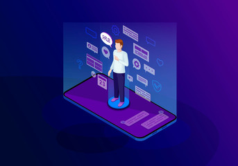 Social media isometric color vector illustration