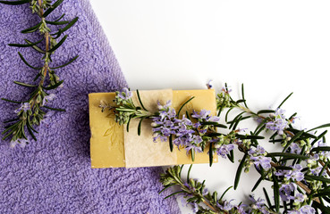 Rosemary plant natural soap with towel