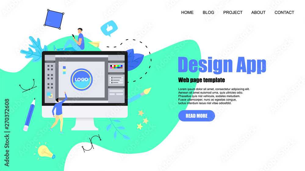 Poster webpage template. flat vector graphic design concept with an open design application with a creative