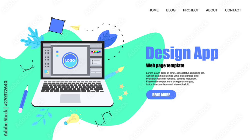 Poster webpage template. flat vector graphic design concept with an open design application with a creative
