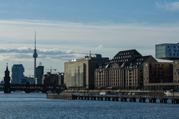 14.05.2019. Berlin, Germany. A view of the city and the river, of shopping and office centers with...
