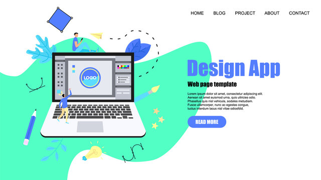 Webpage Template. Flat vector graphic design concept with an open design application with a creative project
