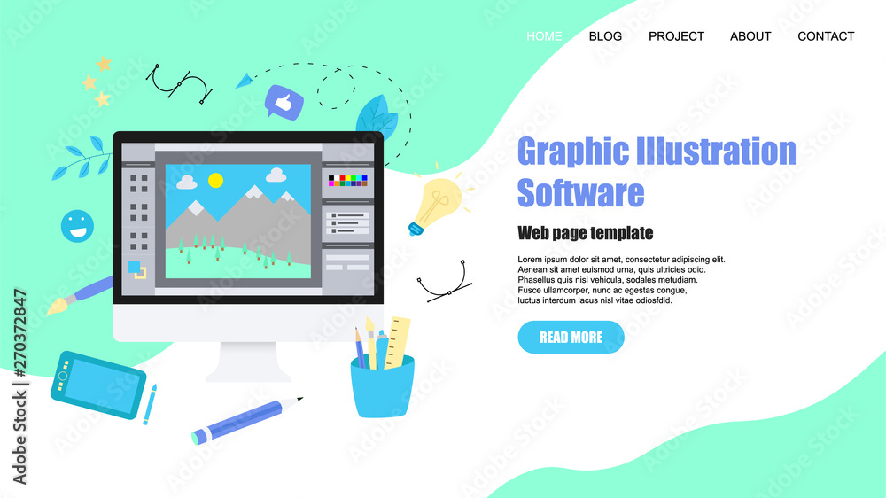 Poster webpage template. flat vector graphic drawing concept with open illustration application with a crea