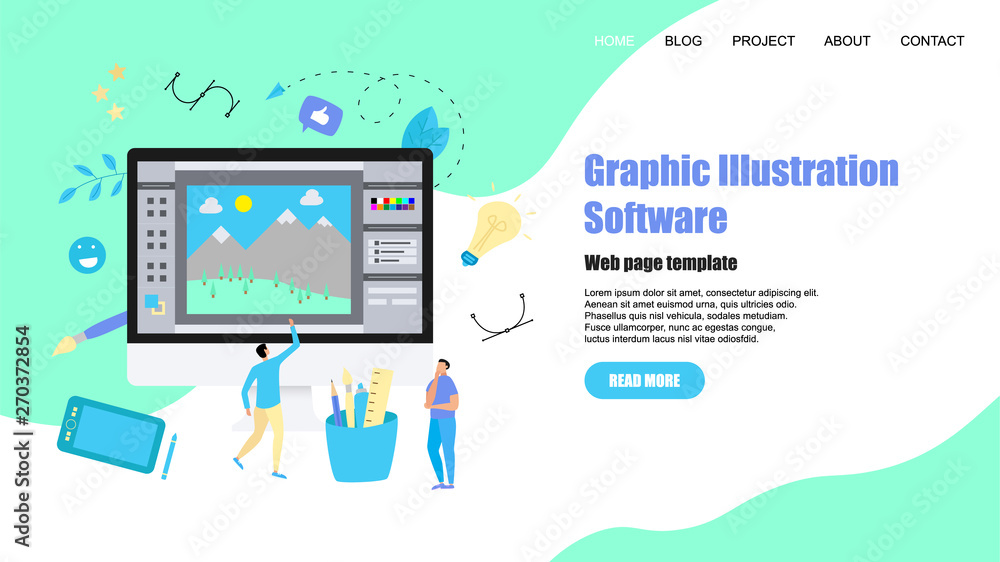 Poster webpage template. flat vector graphic drawing concept with open illustration application with a crea