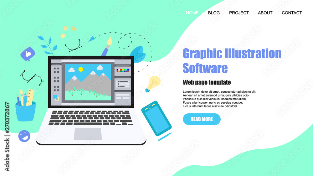 Poster webpage template. flat vector graphic drawing concept with open illustration application with a crea