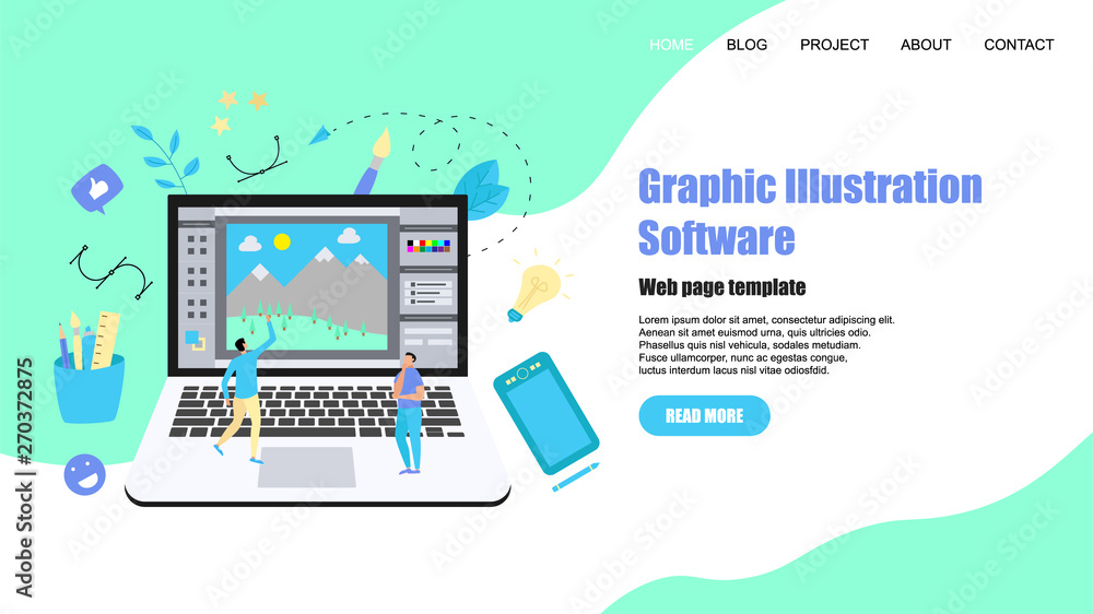 Poster webpage template. flat vector graphic drawing concept with open illustration application with a crea