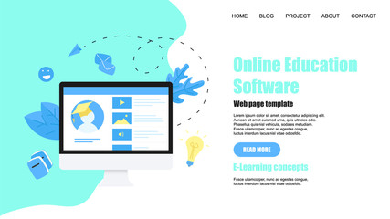 Webpage Template. Online education app. E-learning concept