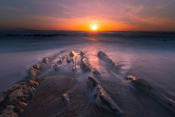 Sunset at Bidart's beach next to Biarritz, Basque Country.