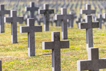 A lot of small, concrete crosses at the German war cemetery in the Netherlands.