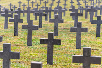A lot of small, concrete crosses at the German war cemetery in the Netherlands.