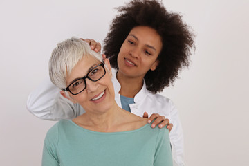 Woman having chiropractic back adjustment. Osteopathy, Physiotherapy, Sport injury rehabilitation concept, holistic care
