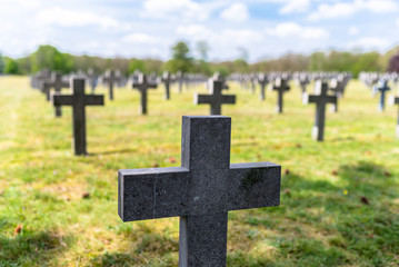 A lot of small, concrete crosses at the German war cemetery in the Netherlands.