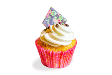 Tasty cupcakes on a white background