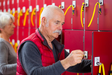 elderly people in the locker room