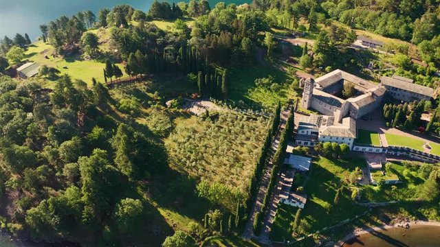 Aerial 4K - Abbazia di Piona - San Nicola - Lago di Como (IT) - Priorato