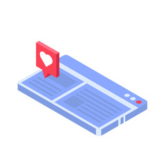 Push like notifications.  Social networking  concept. Vector isometric illustration.