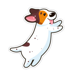 Dog emoji sticker, patch. Vector illustration. Cartoon Jack Russell Terier.  