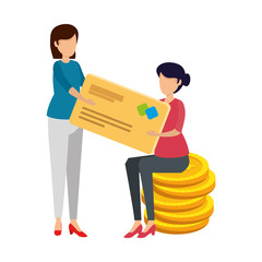 young woman with credit card and coins money