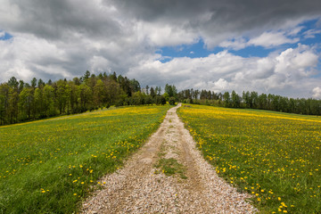 Gravel road at spring in Niedzica, Poland