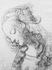 The head of the woman by Leonardo da Vinci in the vintage book Histoire de L'Art by C. Bayet, 1886