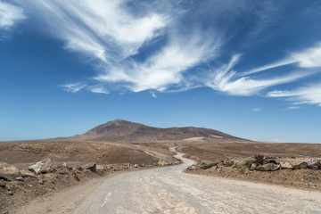 Desert road in Lanzarote, Canary islands, Spain
