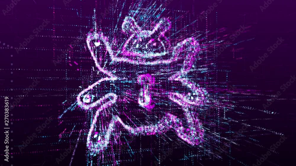 Wall mural animation of a virus sign or infection. consists of a stream of numbers and symbols in digital space