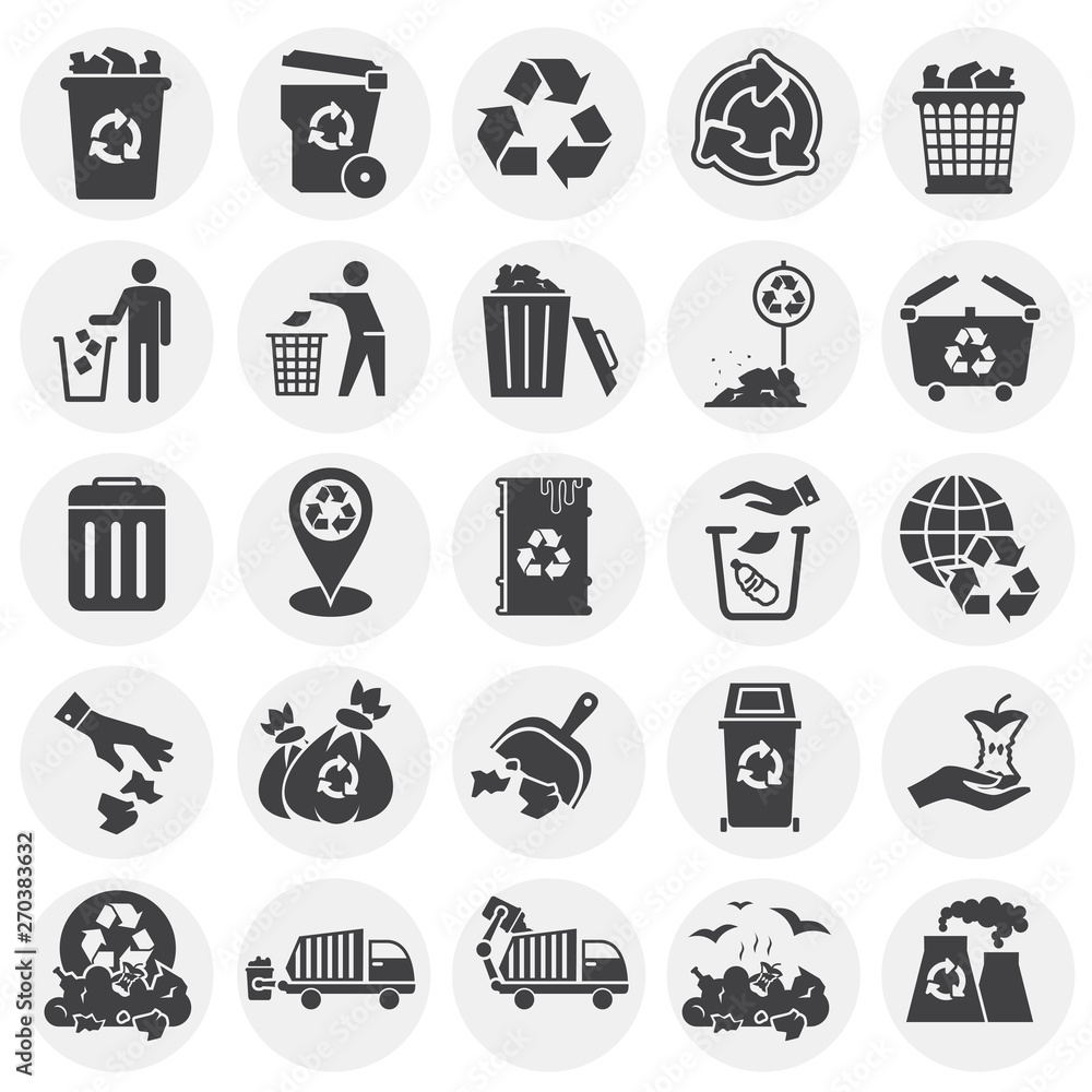 Poster garbage related icons set on background for graphic and web design. simple illustration. internet co