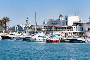 Harbor Bari in Italy with yachts and boats in dock.