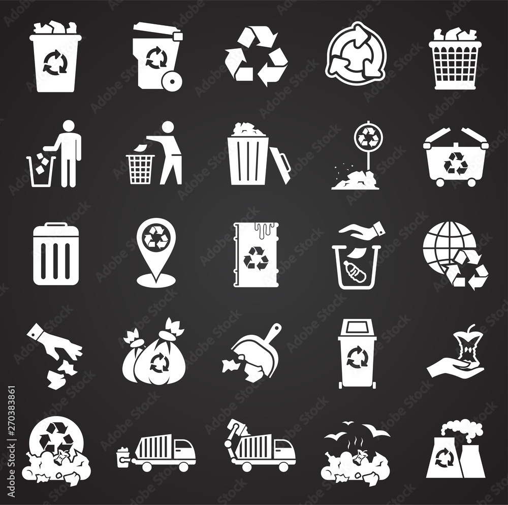 Poster garbage related icons set on background for graphic and web design. simple illustration. internet co