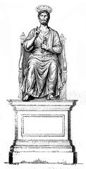 The statue of Saint Peter on Rome engraved in the vintage book the History of Arts by Gnedych P.P., 1885