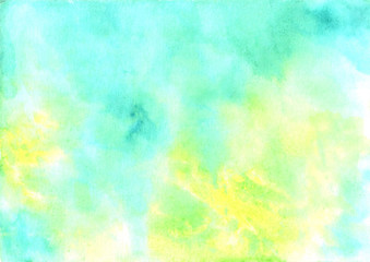 Watercolor abstract blue yellow green background