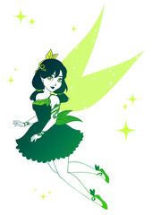 Cute fairy vector design. Contour hand drawn girl with gradient hair.  Isolated on white. Template for design cards, logo, shop, poster, tattoo.