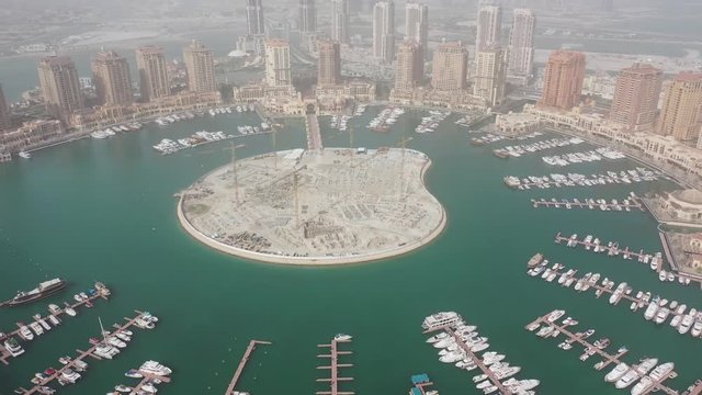 Aerial drone video of The Pearl Qatar skylines, Doha, Qatar, 4K