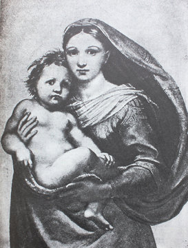 The Sistine Madonna by Raphael Sanzio in the vintage book One hundred masterpieces of art by O.I. Bulgakov, 1903