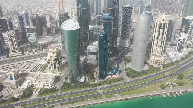 Aerial drone video of The Pearl Qatar skylines, Doha, Qatar, 4K