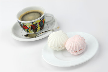 Falling vanilla marshmallow, traditional russian zephyr isolated on gray background