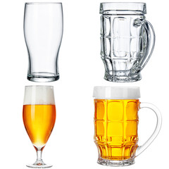 Set of beer glasses isolated on white background