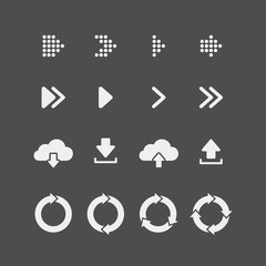 Arrows flat vector icons set. Direction, download, recycling flat vector icons