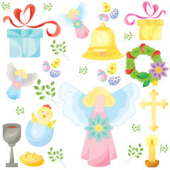 Set of easter color vector icons, signs, symbols. Easter pattern