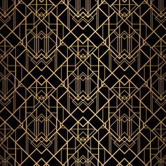 Art Deco Pattern. Seamless black and gold background.