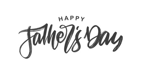 Handwritten calligraphic brush type lettering of Happy Father's Day isolated on white background.