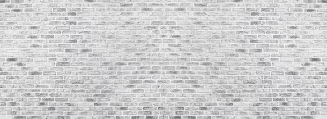 Papier Peint photo Mur de briques Large texture de mur de briques blanchies à la chaux. Maçonnerie brute gris clair. Fond vintage panoramique blanchi à la chaux