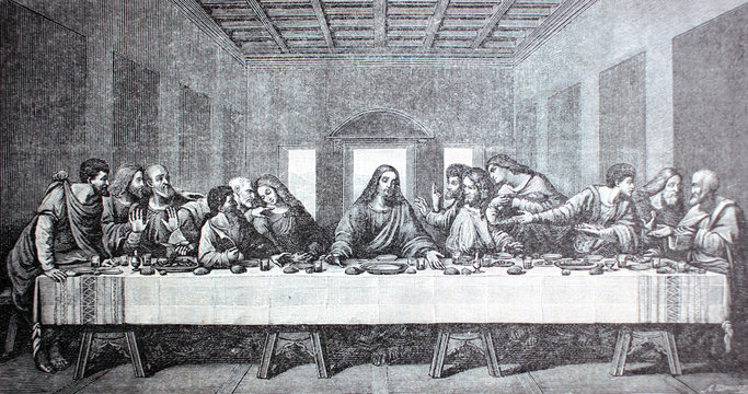 The last supper by Leonardo da Vinci in the vintage book Leonardo Da Vinci by M.M. Fillipova, St. Petersburg, 1892