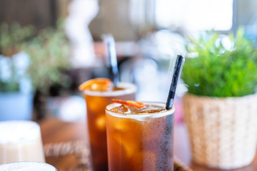 Coffee time with friends, cups of drink in coffeehouse, party concept, happy hangout together in cafe, lifestyle, copy space, top view, close up