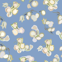 Blue vector repeat pattern with wild flower. Lily of the yalley blossom. Surface pattern design. Perfect for event, wedding and mothers day.