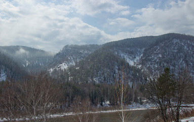 Hilly coast of the Siberian river.